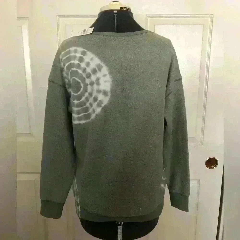 JUSTICE olive military green fleece tye-die long sleeve pullover youth 14-16